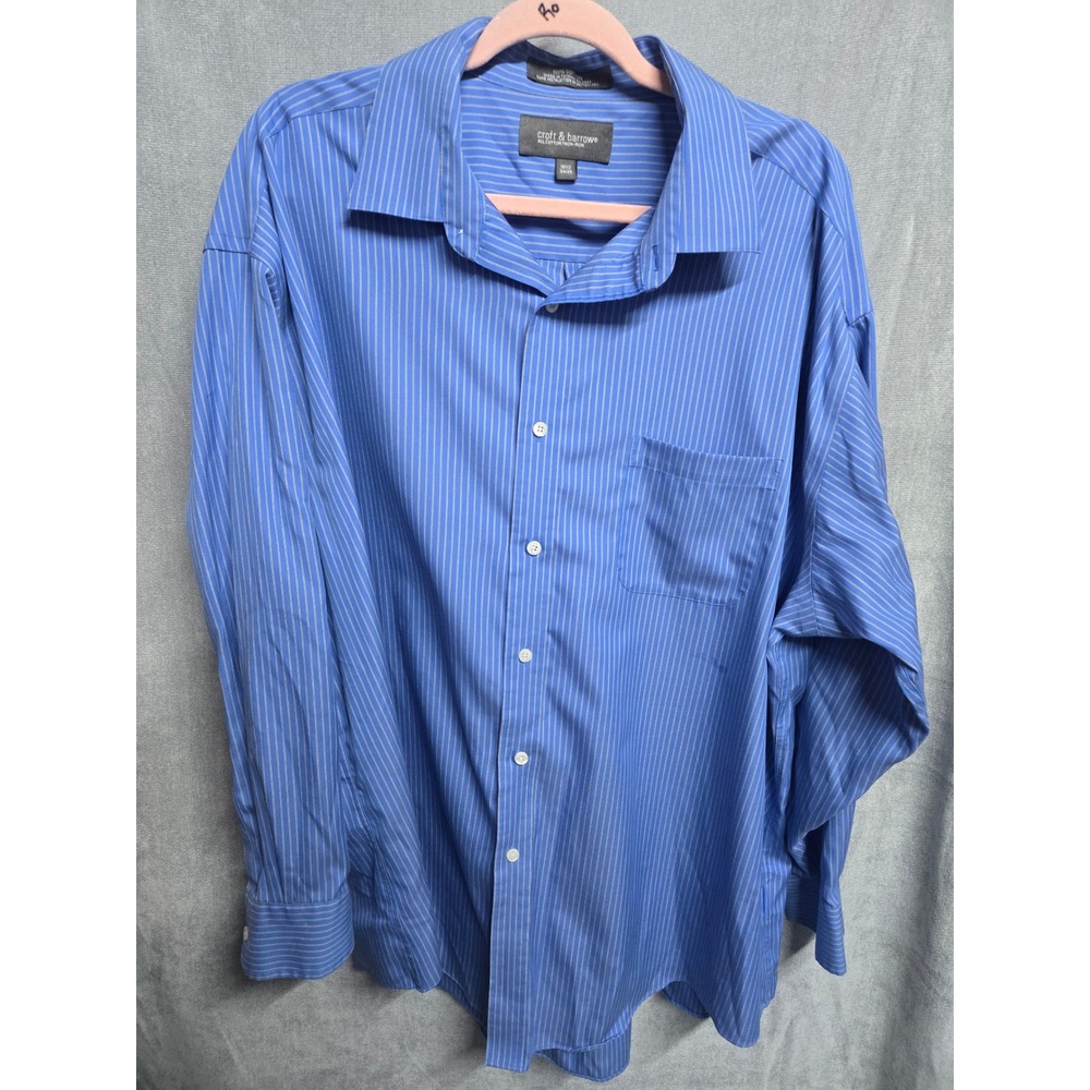 Croft & Barrow Mens Blue Pinstripe Non-Iron Cotton Button Down Shirt 18.5‎ 34/35